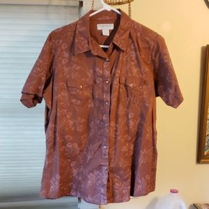 Wrangler blues short sleeve brown pearl snap sz XL